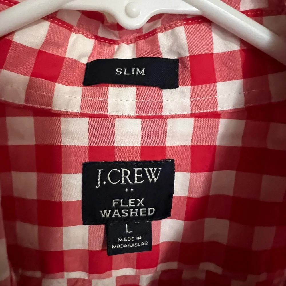 J CREW Slim Fit Flex Washed Red‎ and White Gingham Casual Button Down Men's Sz L